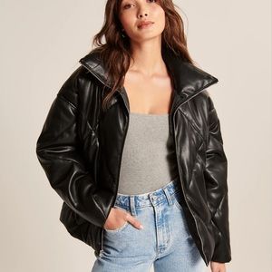 Abercrombie & Fitch vegan leather black puffer jacket nwt